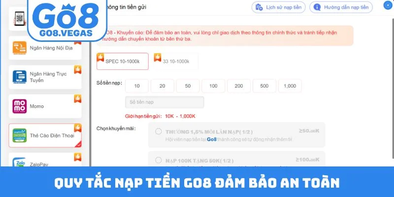 Quy tắc nạp tiền GO8 đảm bảo an toàn